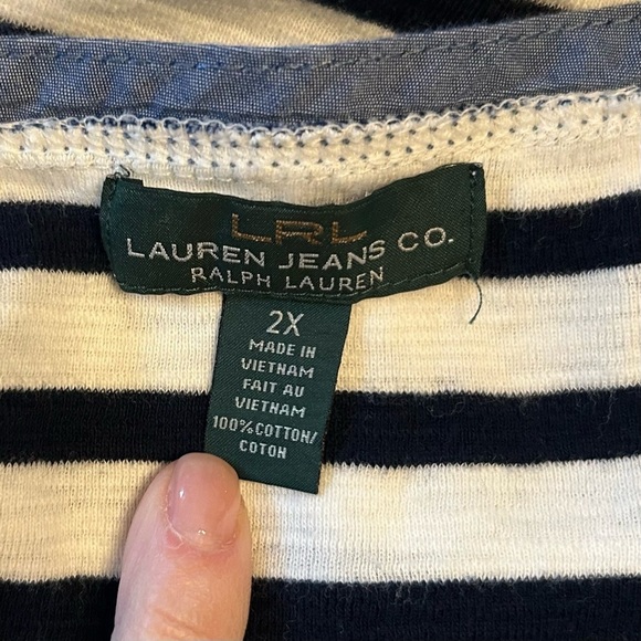 Ralph Lauren Jeans Co Striped 3/4 Long Sleeve Shoulder Zip Top SZ 2X Blue White - Picture 8 of 8